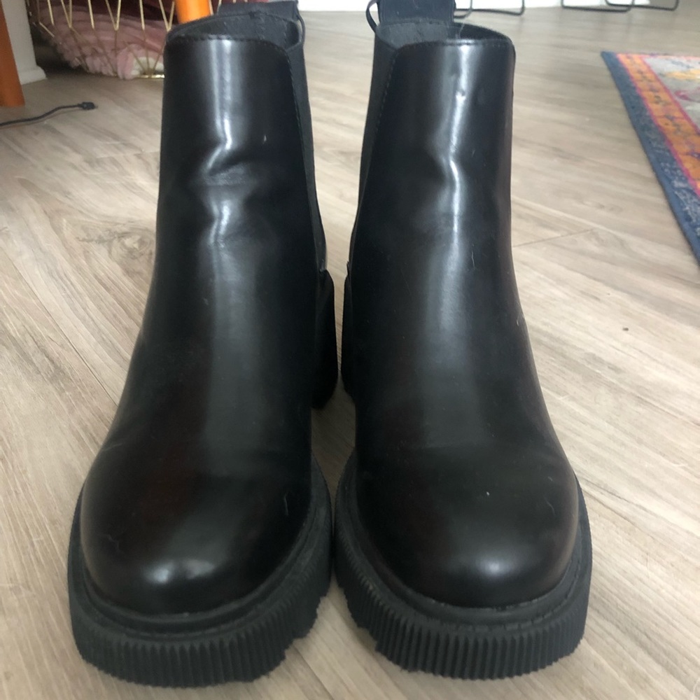 Black leather chunky booties - Picture 5 of 5